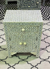 Bone Inlay Bedside Table - Grey Geometric