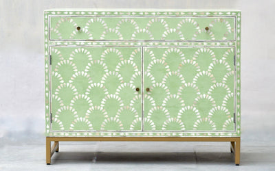 Bone Inlay Cabinet - Sage Green Shell