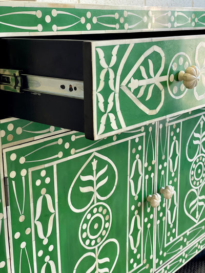 Bone Inlay Cabinet - Green Leaf