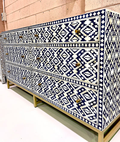 Bone Inlay Sideboard - Navy Tribal Ikat