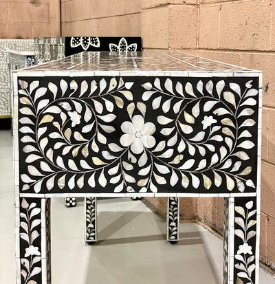 Mother Of Pearl 3 Drawers Console Table - Black Floral