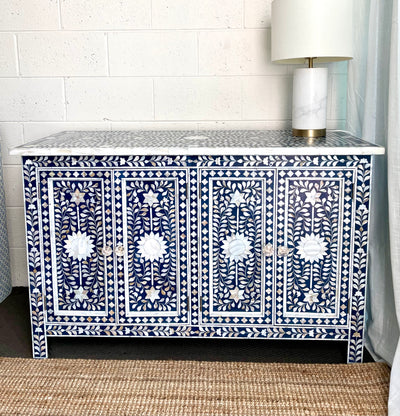 Mother Of Pearl Sideboard - Navy Floral