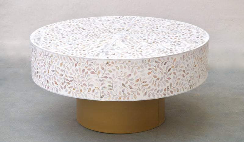 Mother Of Pearl Round Coffee Table - White Floral