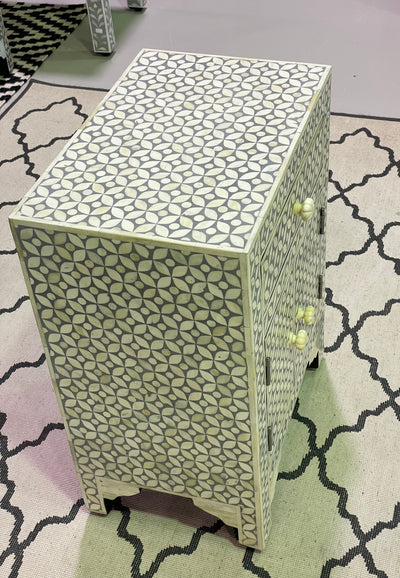 Bone Inlay Bedside Table - Grey Geometric