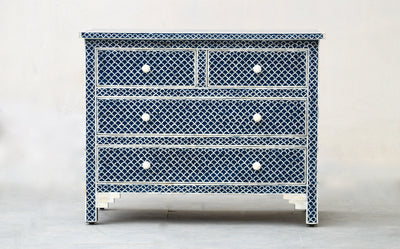 BONE INLAY 4 Chest of DRAWERS - NAVY BLUE FISHSCALE