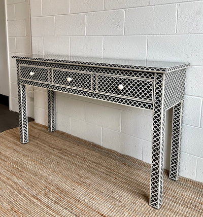 Bone Inlay 3 Drawer Console - Black Fishscale