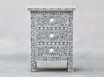 Bone Inlay Bedisde Table - Grey Floral