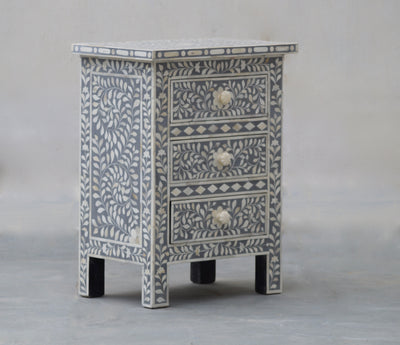 Bone Inlay Bedisde Table - Grey Floral