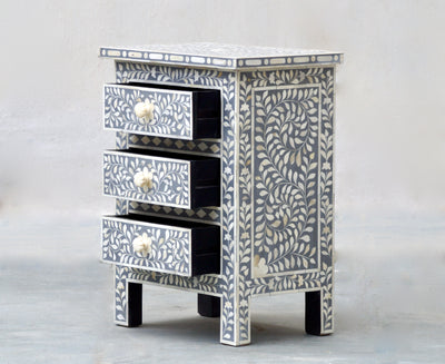 Bone Inlay Bedisde Table - Grey Floral