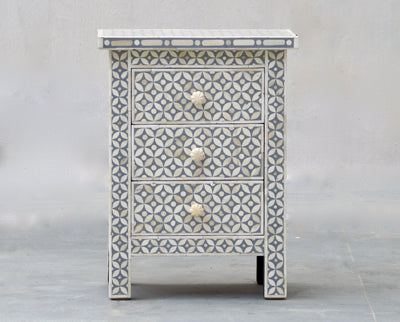 Bone Inlay Bedside Table - Grey Geometric