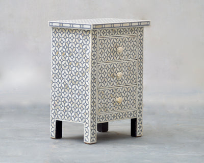 Bone Inlay Bedside Table - Grey Geometric