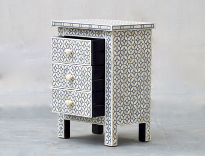 Bone Inlay Bedside Table - Grey Geometric