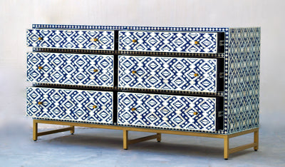 Bone Inlay Sideboard - Navy Tribal Ikat