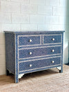 BONE INLAY 4 Chest of DRAWERS - NAVY BLUE FISHSCALE