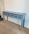 BONE INLAY 3 DRAWER CONSOLE - NAVY BLUE FISHSCALE