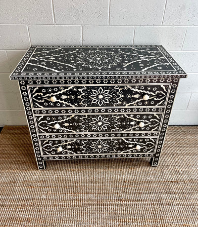 Bone Inlay 3 Drawers Chest - Black Star Floral