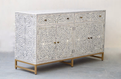 Bone Inlay Sideboard - Grey Scroll Vine