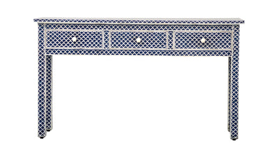 BONE INLAY 3 DRAWER CONSOLE - NAVY BLUE FISHSCALE