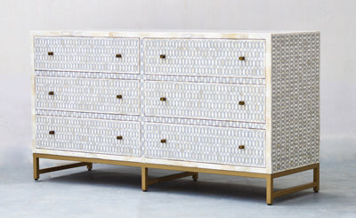 Bone Inlay 6 Drawers Sideboard - Grey Lattice