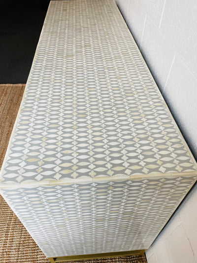 Bone Inlay 6 Drawers Sideboard - Grey Lattice