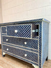 BONE INLAY 4 Chest of DRAWERS - NAVY BLUE FISHSCALE