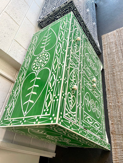 Bone Inlay Cabinet - Green Leaf