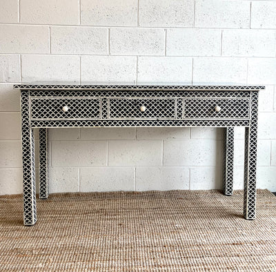 Bone Inlay 3 Drawer Console - Black Fishscale