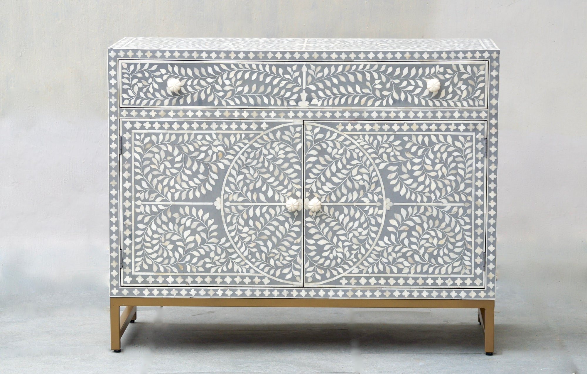 Bone Inlay Sideboard - Grey Scroll Vine