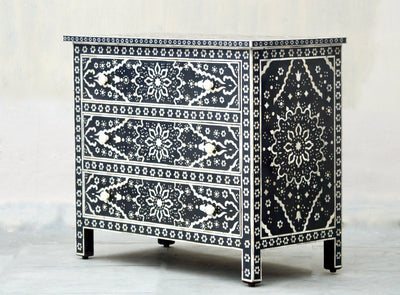 Bone Inlay 3 Drawers Chest - Black Star Floral