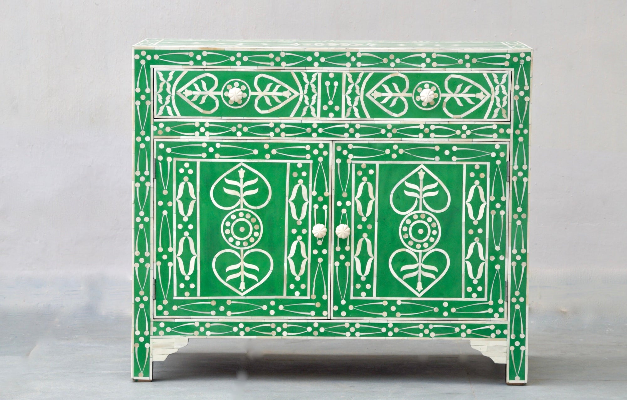 Bone Inlay Cabinet - Green Leaf