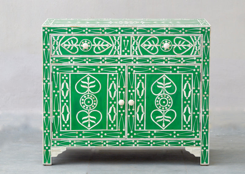 Bone Inlay Cabinet - Green Leaf