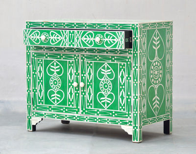 Bone Inlay Cabinet - Green Leaf